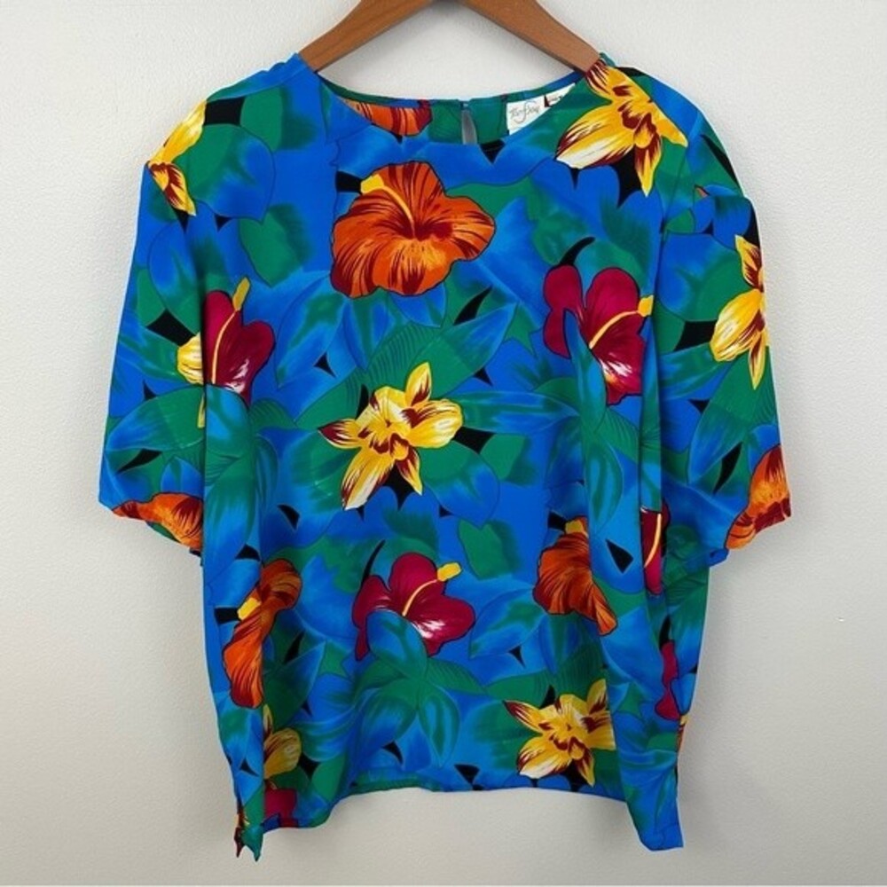 TanJay Two Piece Set Floral Short Sleeve & Button-Up Size 18 Hawaiian Vacation - Picture 3 of 12